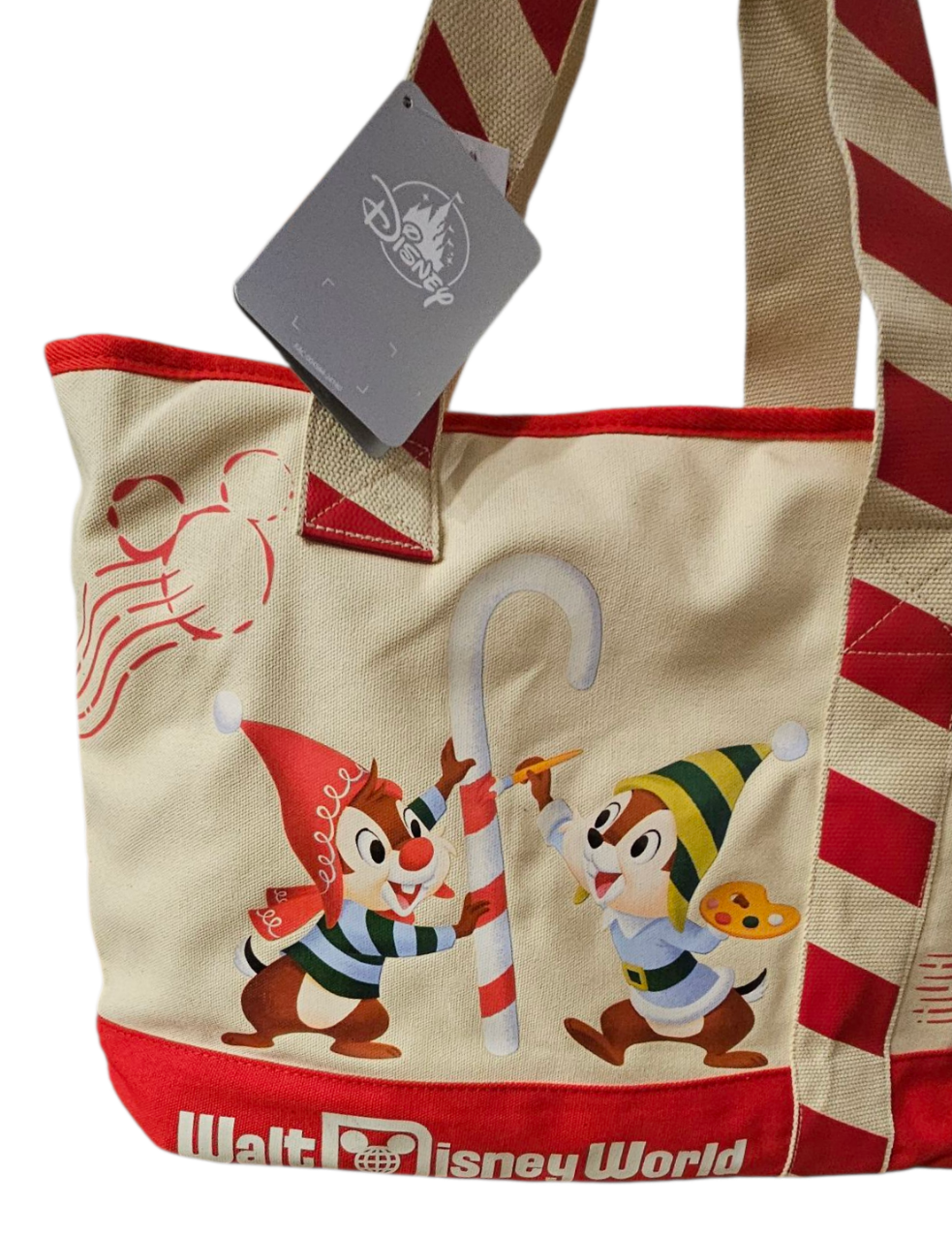 Disney Parks Walt Disney World Christmas Tote Bag Elf's Chip And Dale WDW