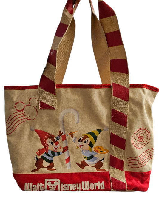 Disney Parks Walt Disney World Christmas Tote Bag Elf's Chip And Dale WDW