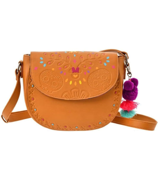 Disney Parks Imitation Leather Coco Crossbody Purse Pom Mickey Minnie Charm